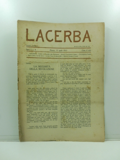 Lacerba. Periodico quindicinale, anno I, n. 8, Firenze, 15 aprile 1913